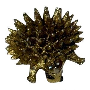 Vintage Hedgehog Pin Brooch Gold With Multiple Rhinestones 1"